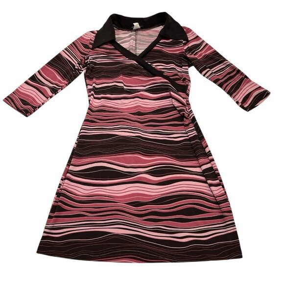 Vintage Y2K Rag Dress Womens S Striped Mini Collared V‎ Neck 70s Groovy Retro - Picture 2 of 8